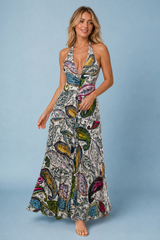 Vestido largo estampado cuello halter