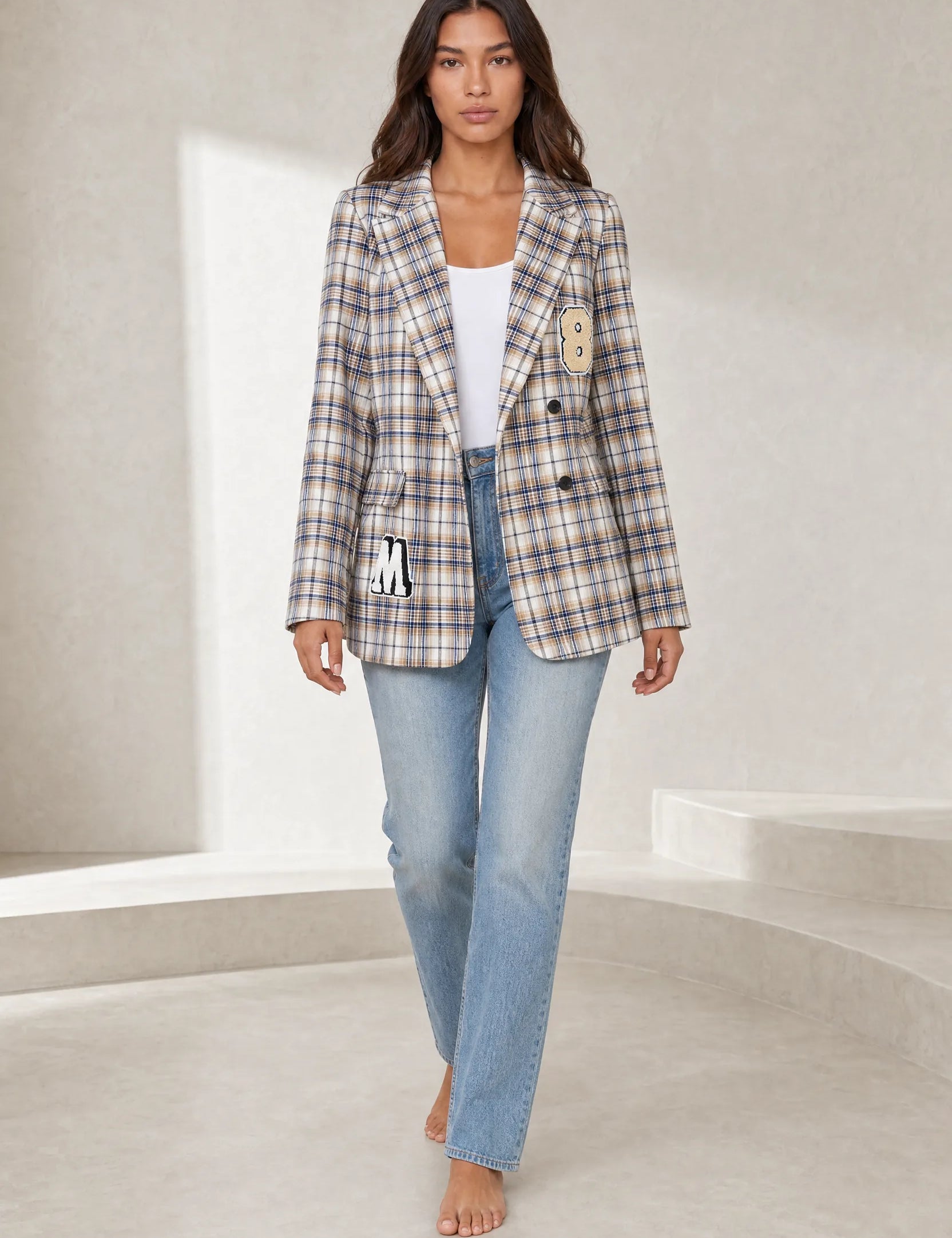 Blazer marron à carreaux | Lounelle Paris