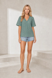 Blouse blanche col V ajourée | Lounelle Paris