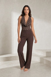 Body marron à pois décolleté drapé | Lounelle Paris