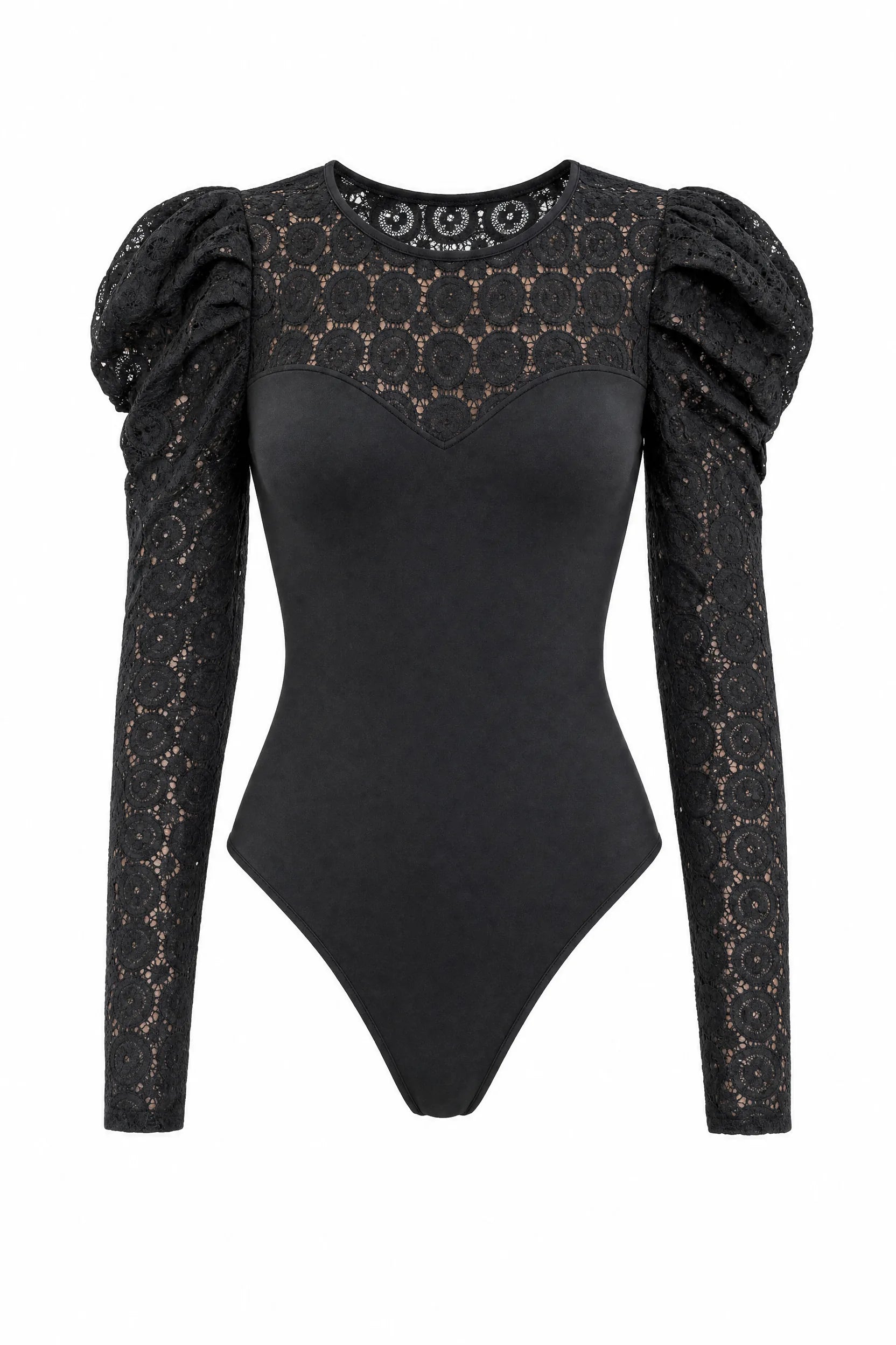Body noir en dentelle à manches bouffantes | Lounelle Paris