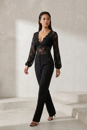 Body noir en dentelle manches longues | Lounelle Paris
