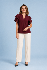Blusa de cuello V con mangas volantes