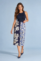 Falda midi estampada de talle alto