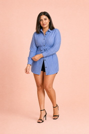 Chemise rayée à ceinture | Porté sur une autre silhouette | Lounelle Paris