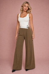Pantalón ancho de tiro alto con cintura cruzada