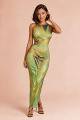 Vestido verde estampado sin mangas