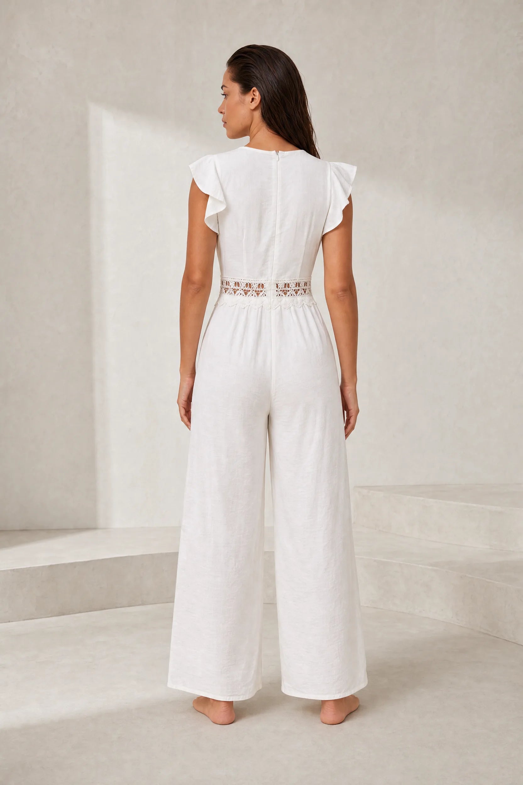 Combinaison blanc cassé à dentelle | Lounelle Paris