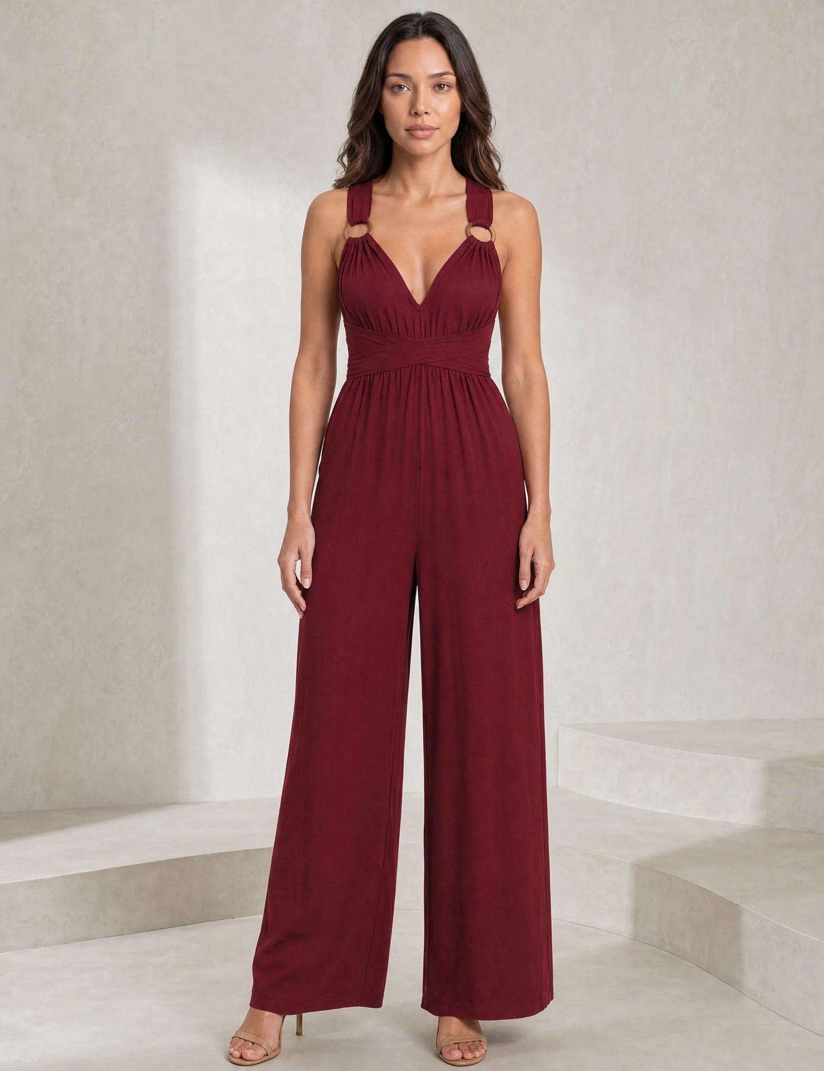 Combinaison bordeaux dos nu jambes larges | Lounelle Paris