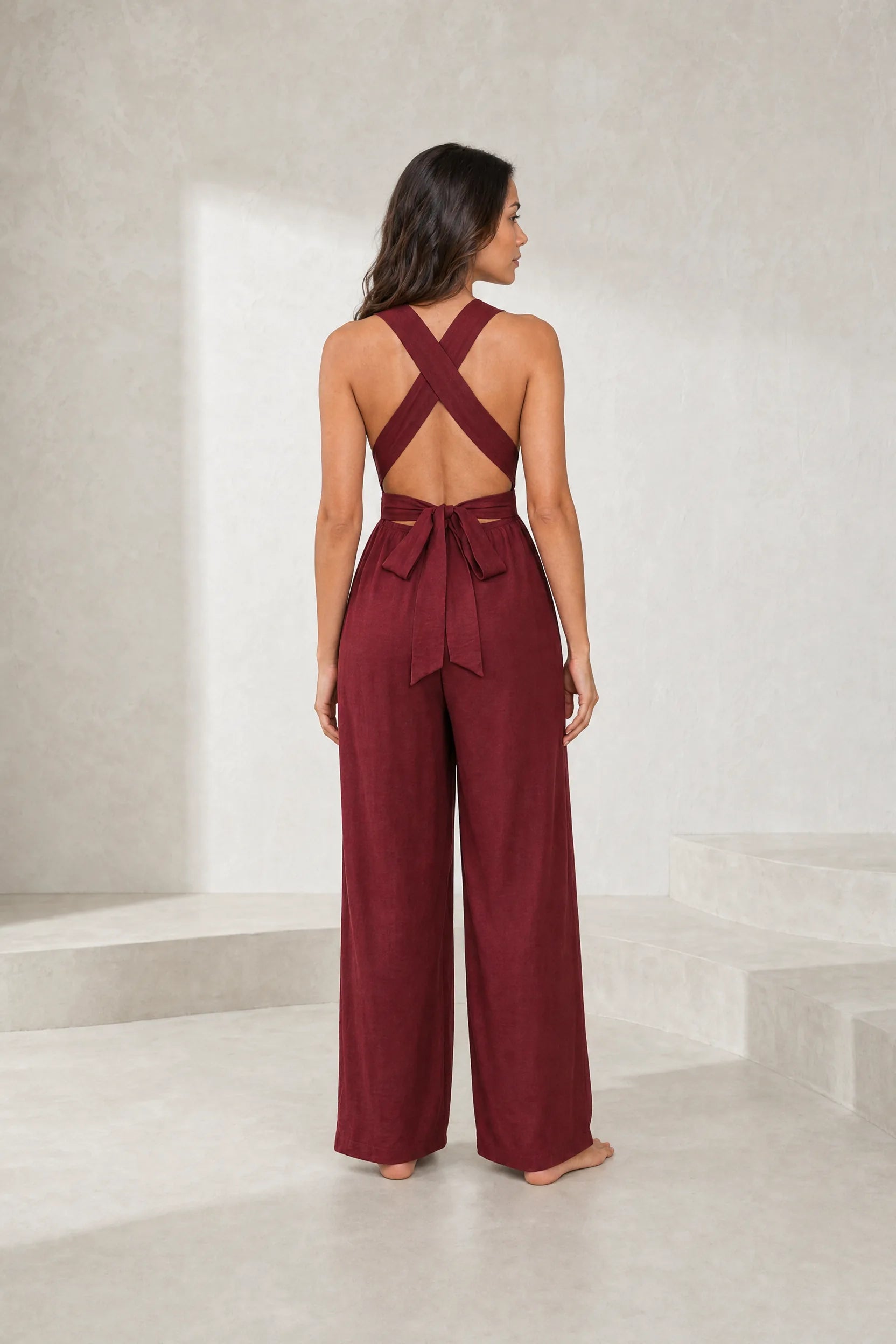 Combinaison bordeaux dos nu jambes larges | Lounelle Paris