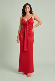 Vestido largo con escote en V drapeado