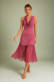Robe rose drapée sans manches | Vue en mouvement | Lounelle Paris