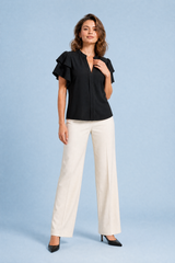 Blusa de cuello V con mangas volantes