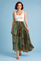 Falda larga verde fluida estampada