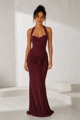 Vestido largo halter espalda descubierta con lazada