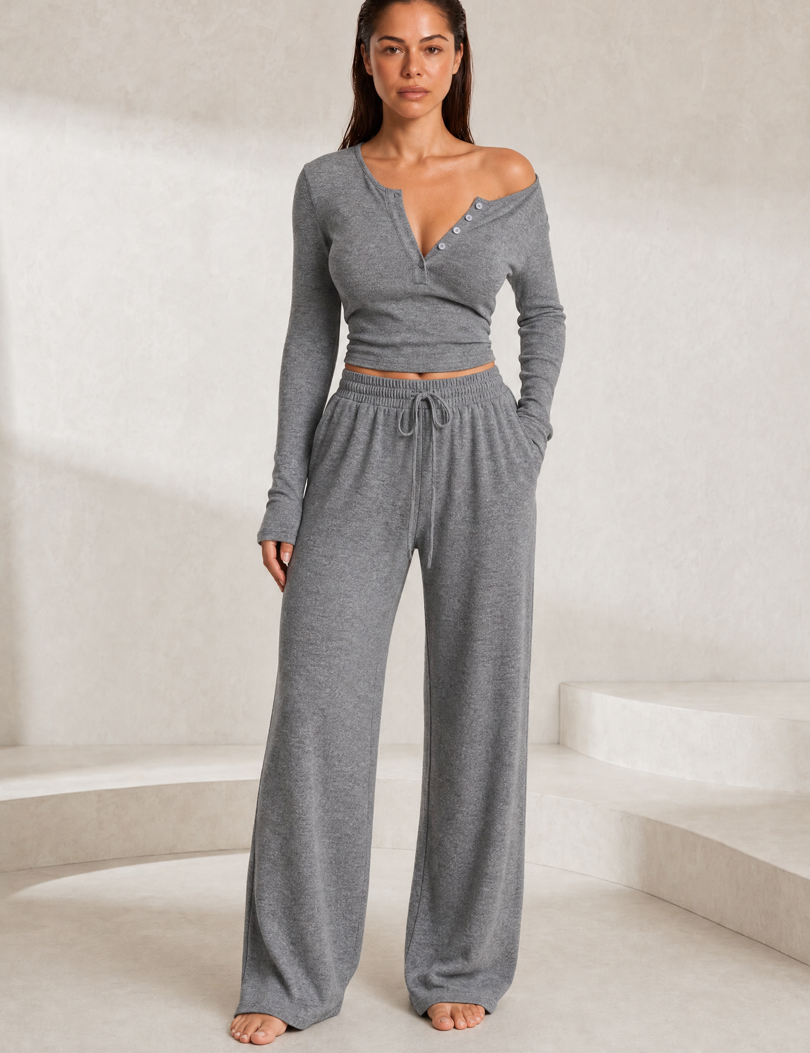 Ensemble col V et pantalon large | Lounelle Paris