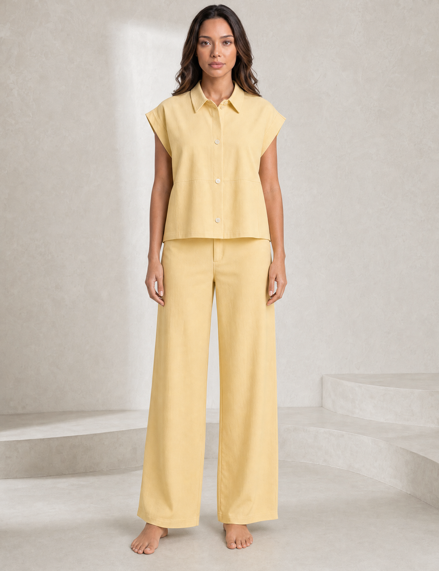 Ensemble jaune pâle ample col chemise | Lounelle Paris