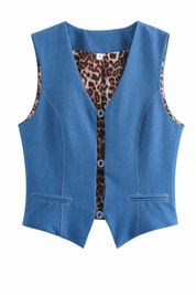 Gilet en jean bleu col V | Lounelle Paris