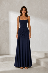 Vestido largo con espalda descubierta drapeado