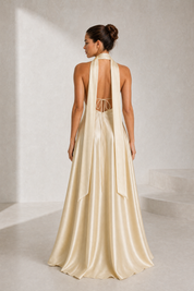 Robe champagne satinée dos nu | Lounelle Paris