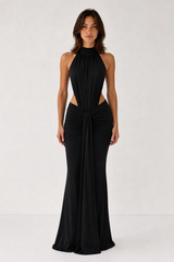 Vestido largo ajustado de cuello alto