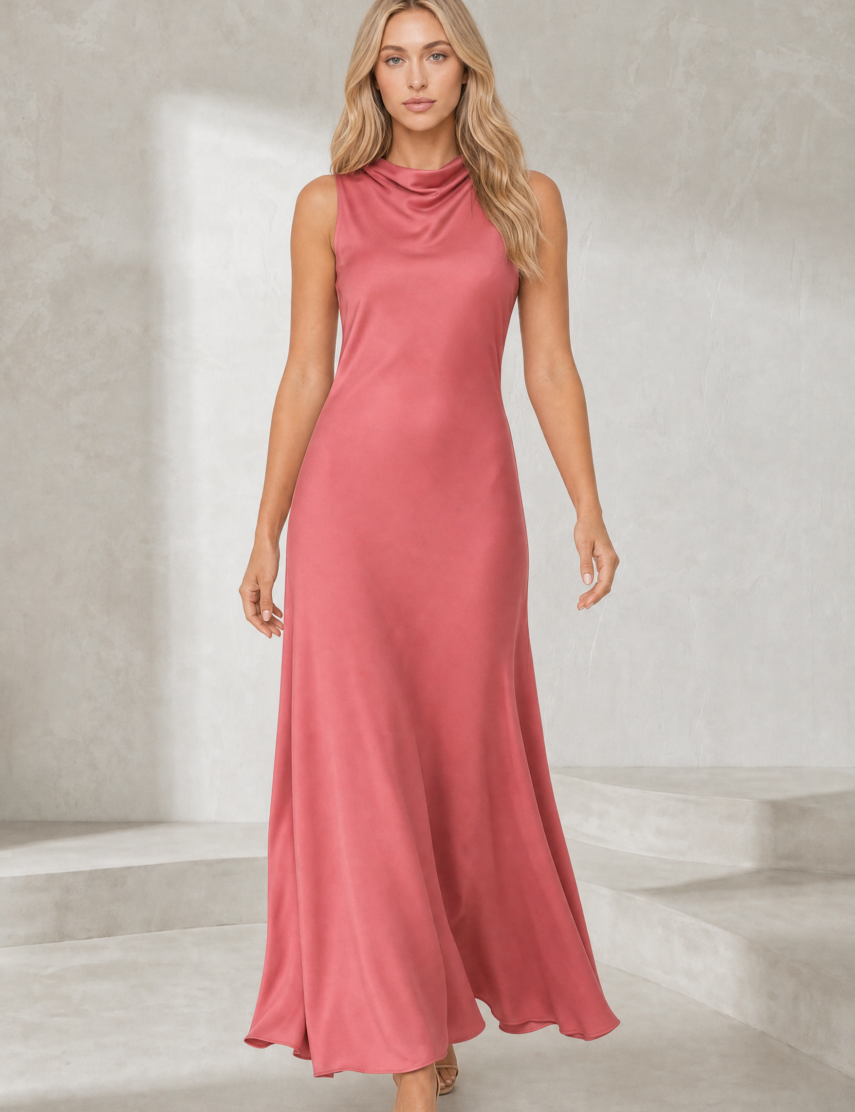 Robe rose satinée col drapé | Lounelle Paris