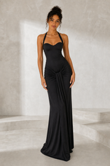 Vestido largo halter espalda descubierta con lazada