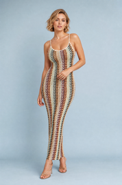 Robe longue rayé dos ouvert | Vue de face | Lounelle Paris