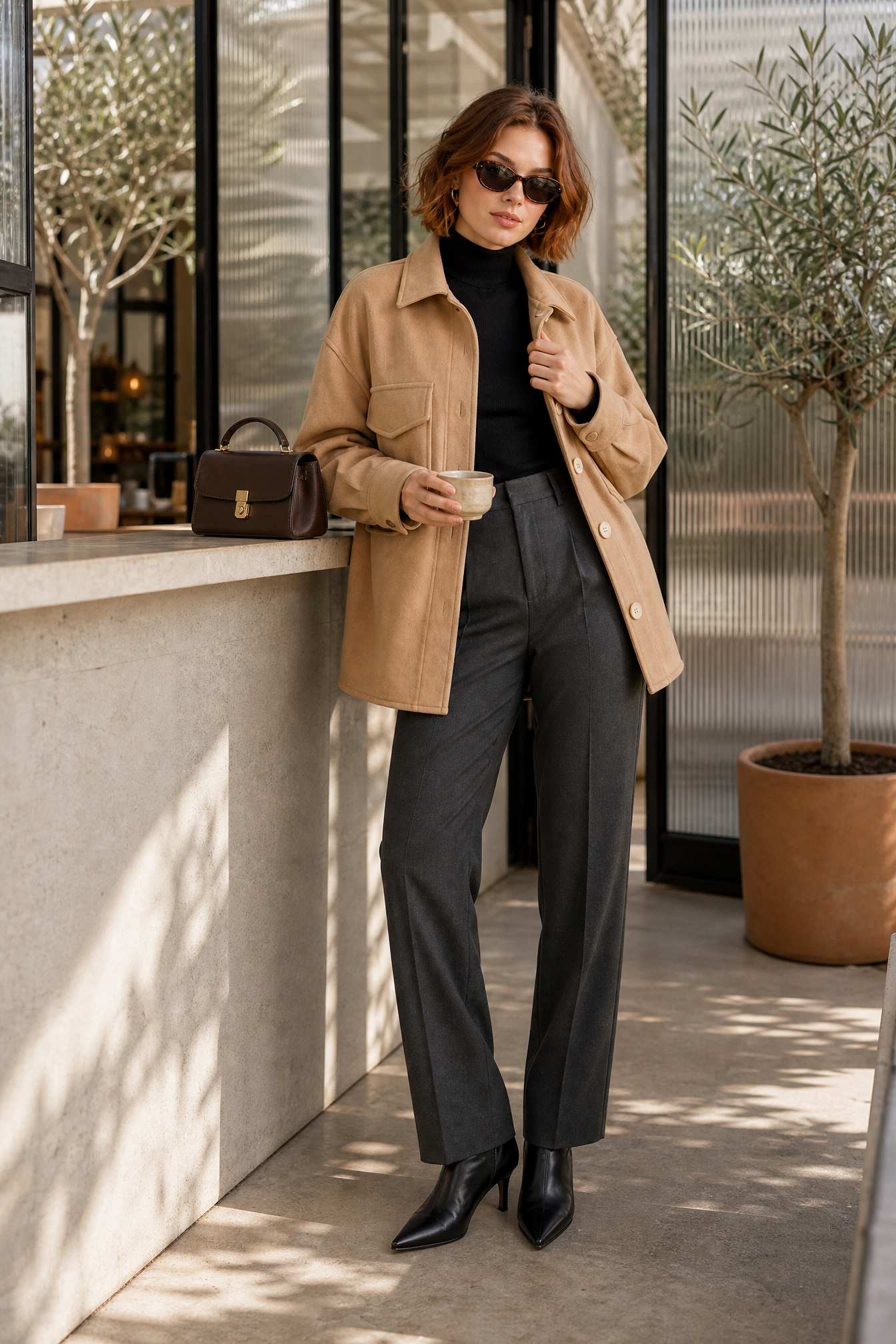Manteau mi-long ample à revers | Photo lifestyle | Lounelle Paris