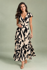 Vestido largo estampado con escote en V