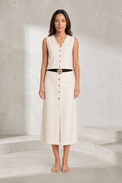Ensemble crème col V ceinturé | Lounelle Paris