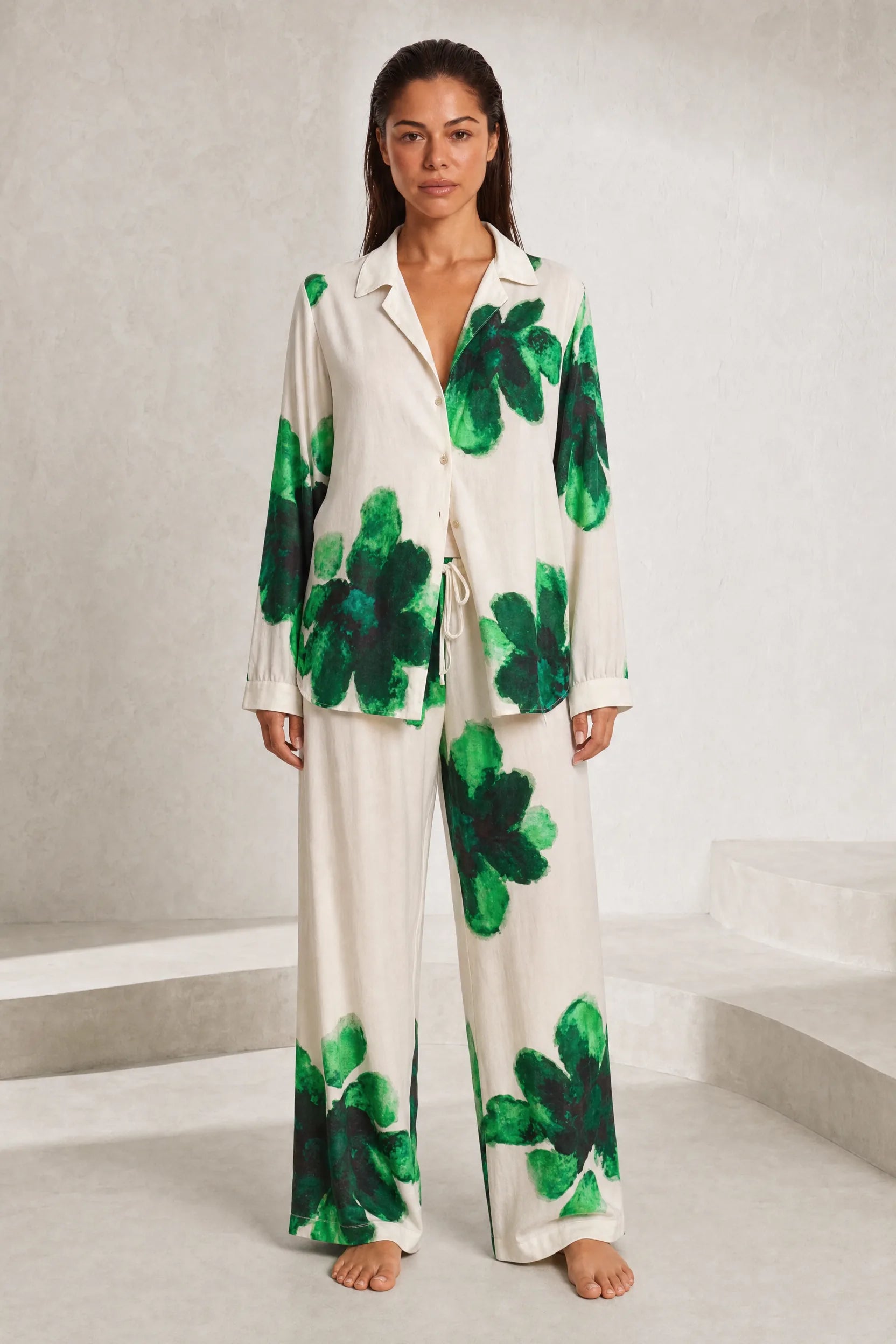 Ensemble écru fluide imprimé floral | Lounelle Paris