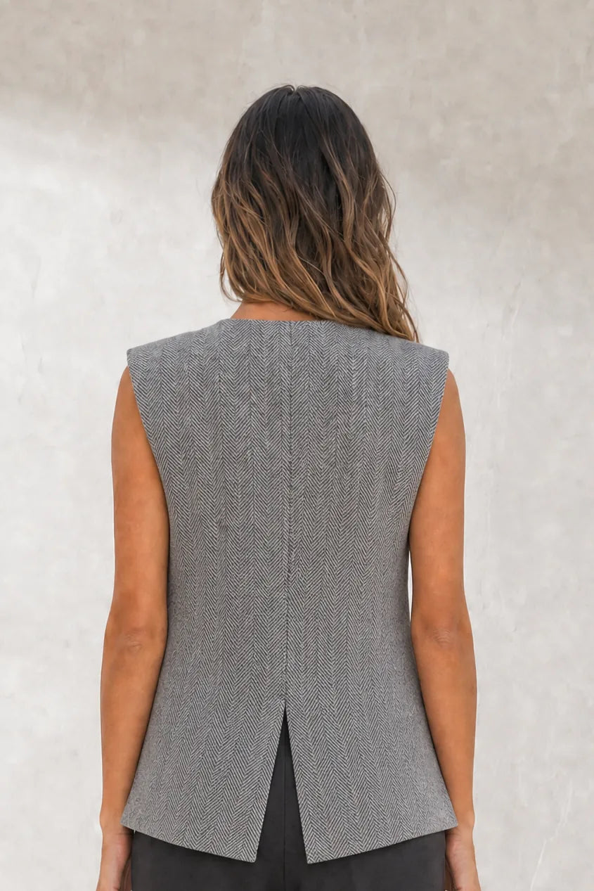 Ensemble gris à chevrons ceinturé | Lounelle Paris