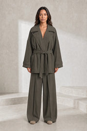 Ensemble gris trench et pantalon large | Lounelle Paris