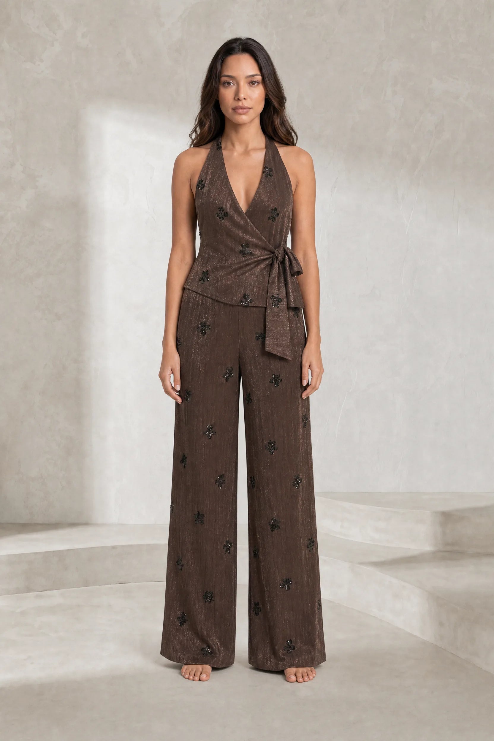 Ensemble marron foncé col licou | Lounelle Paris