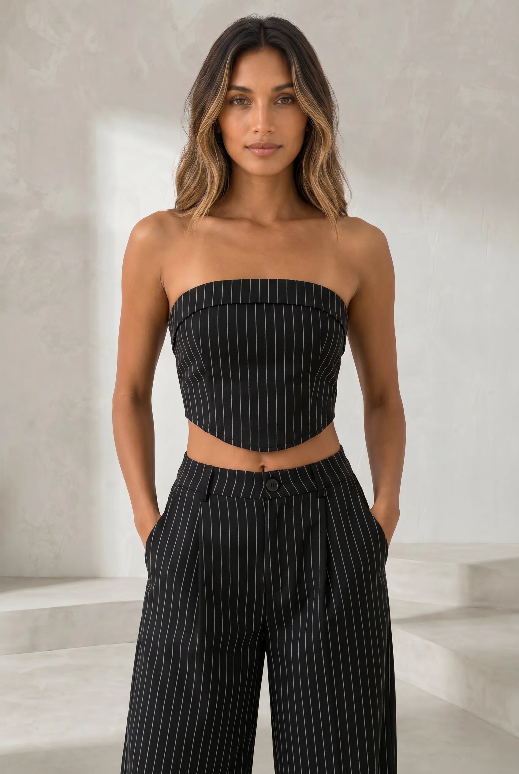 Ensemble rayé bandeau et pantalon large | Lounelle Paris