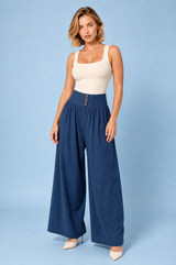 Pantalón ancho plisado de tiro alto