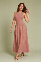 Vestido largo vichy fruncido
