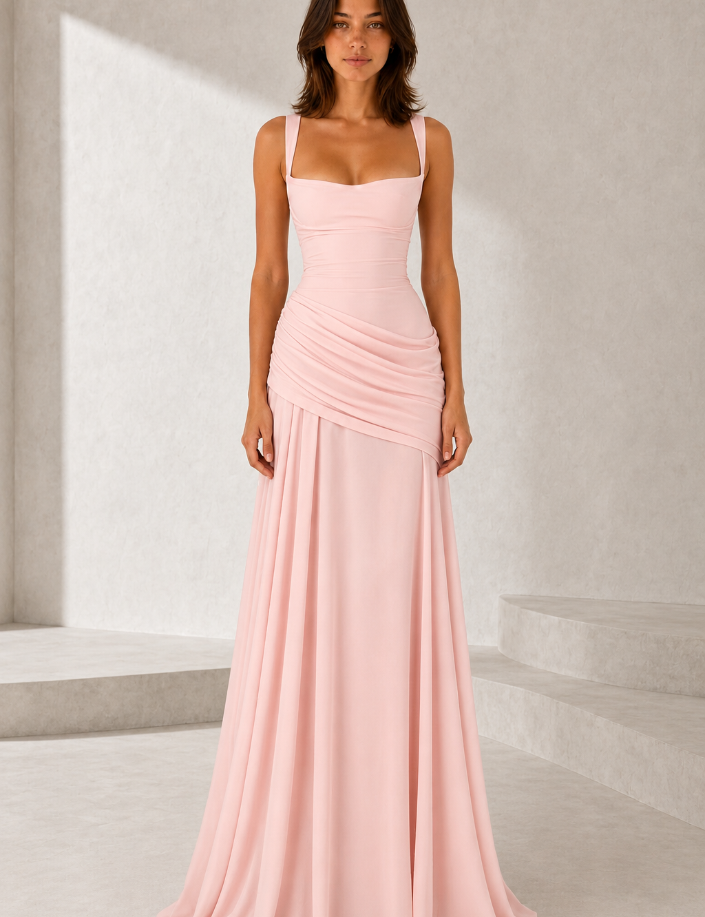 Vestido largo con espalda descubierta drapeado