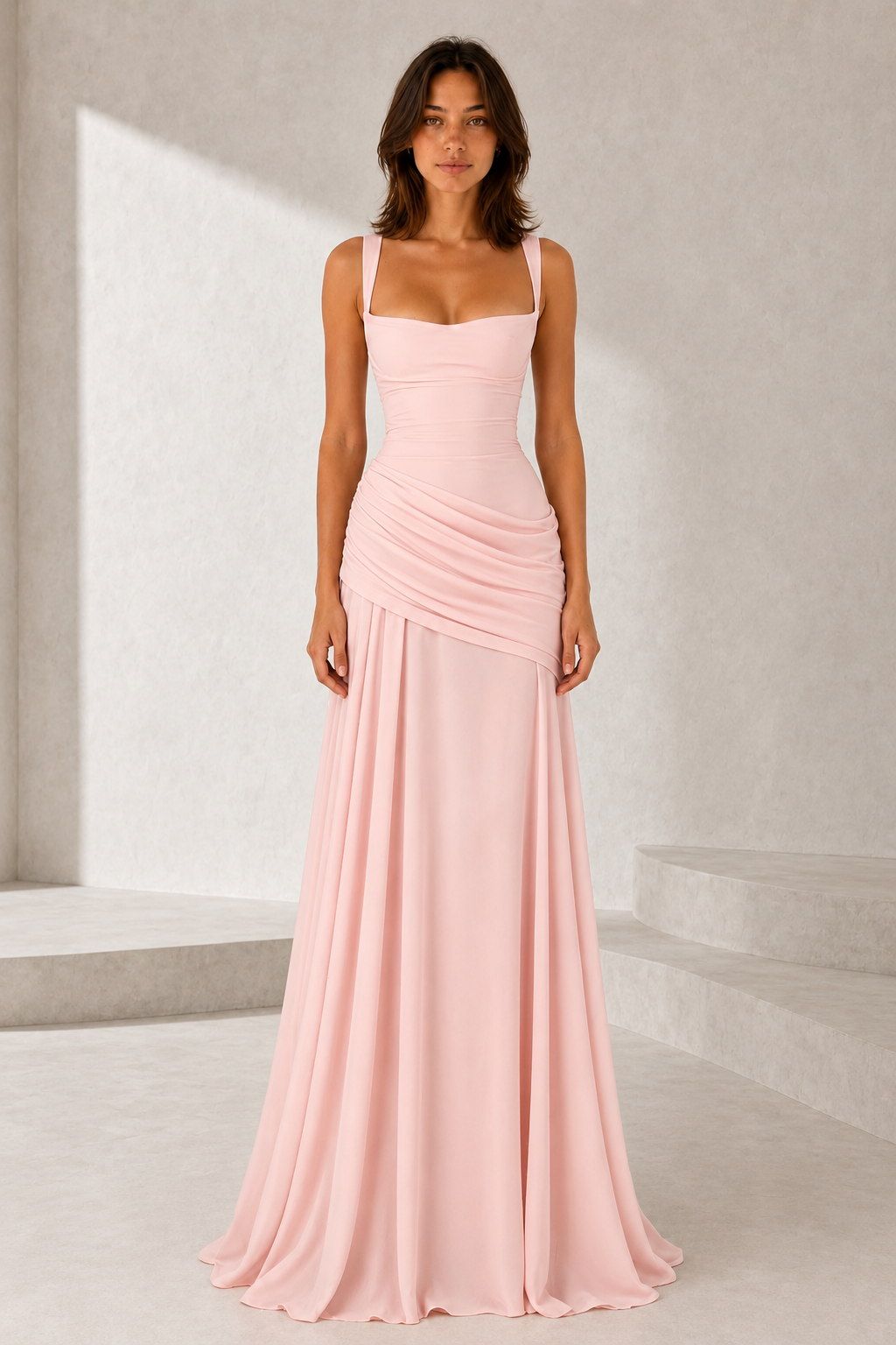 Vestido largo con espalda descubierta drapeado