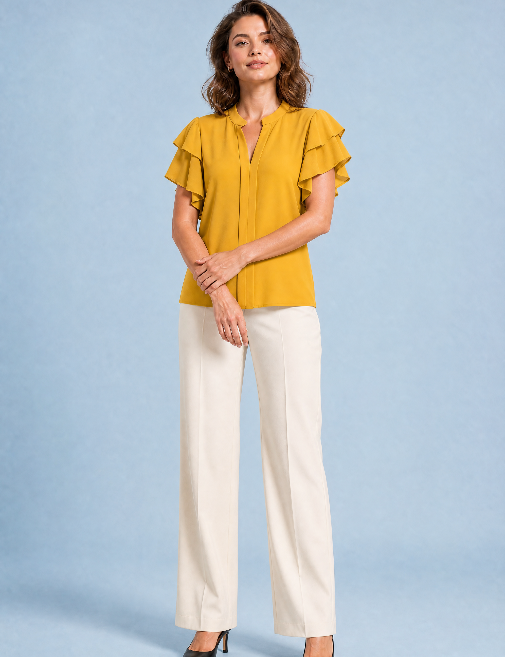 Blouse col V manches volantées | Variante Jaune | Lounelle Paris