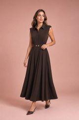Vestido camisero marrón sin mangas con cinturón
