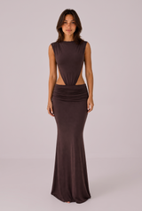 Vestido largo espalda descubierta cintura calada