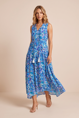 Vestido estampado con escote en V y flecos