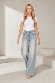 Jean bleu clair ample taille mi-haute | Lounelle Paris