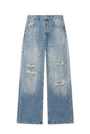 Jean bleu délavé coupe ample déchiré | Lounelle Paris