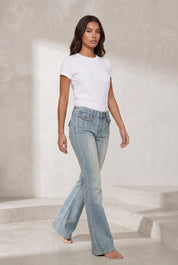 Jean bleu délavé taille basse évasé | Lounelle Paris