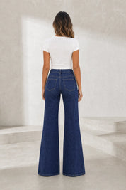 Jean bleu foncé taille haute évasé | Lounelle Paris