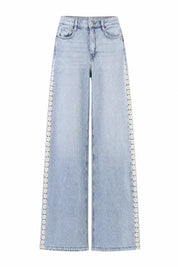 Jean bleu jambe large crochet | Lounelle Paris