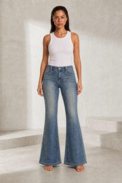 Jean bleu taille haute évasé | Lounelle Paris